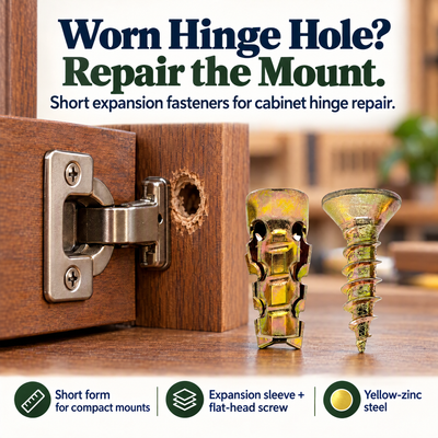 Cabinet Hinge Repair Fastener — For Worn Mounting Holes
