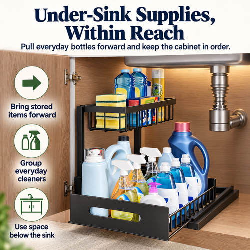 Under-Sink Pull-Out Organizer — Supplies Within Reach