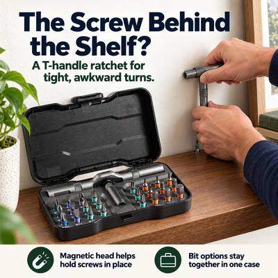 Steadwell T-Handle Ratchet Screwdriver Kit — For Tight-Access Repairs
