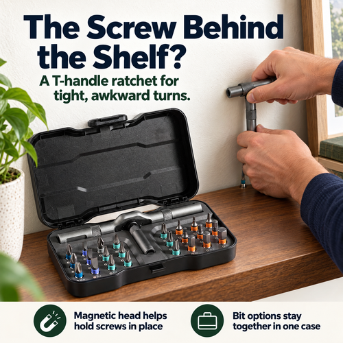 Steadwell T-Handle Ratchet Screwdriver Kit — For Tight-Access Repairs