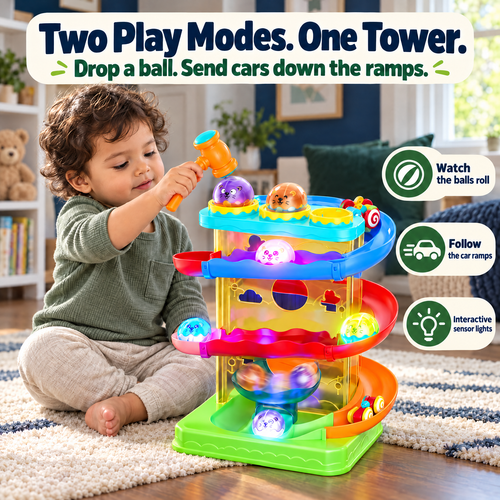Ball Drop & Car-Ramp Tower — Two Ways to Play