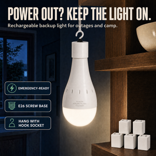 Emergency LED Bulb Kit — Each Bulb Includes Battery Pack & Hanger