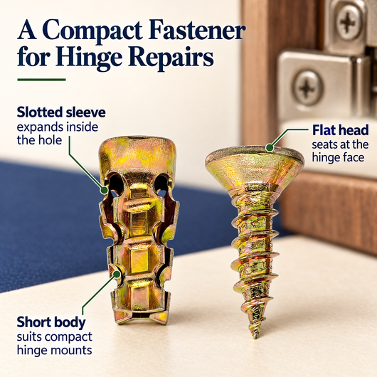 Cabinet Hinge Repair Fastener — For Worn Mounting Holes
