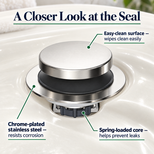 Spring-Core Pop-Up Tub Stopper — A Secure Seal for Bath Time
