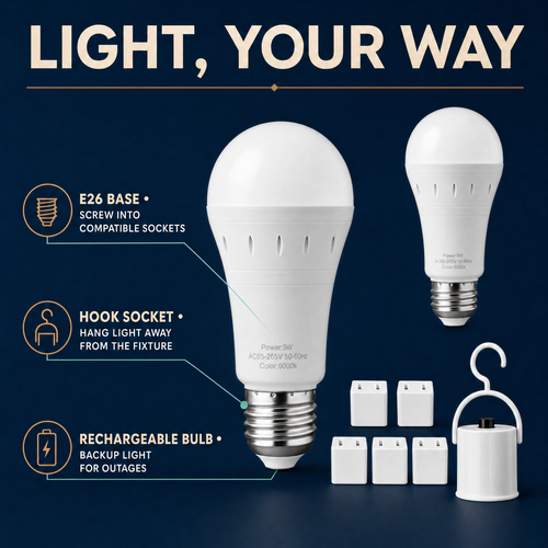 Emergency LED Bulb Kit — Each Bulb Includes Battery Pack & Hanger