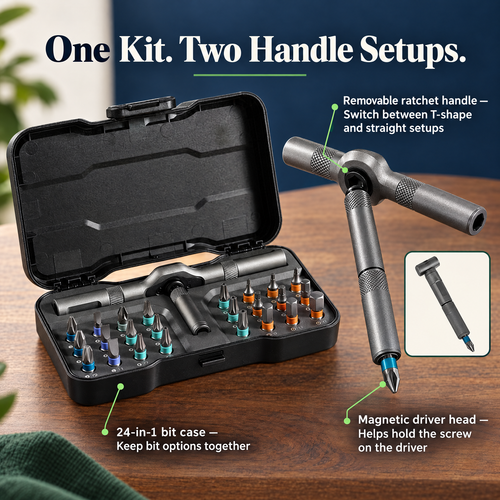 Steadwell T-Handle Ratchet Screwdriver Kit — For Tight-Access Repairs