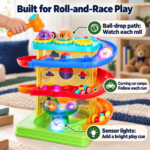 Ball Drop & Car-Ramp Tower — Two Ways to Play