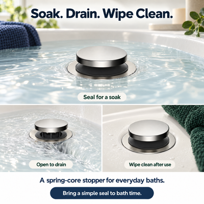 Spring-Core Pop-Up Tub Stopper — A Secure Seal for Bath Time