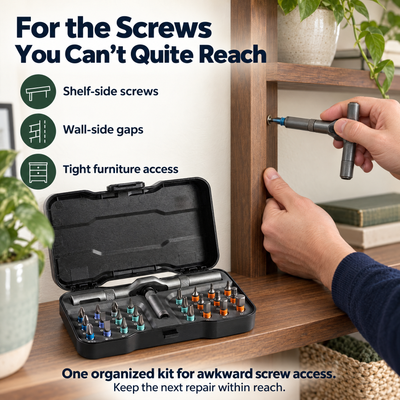 Steadwell T-Handle Ratchet Screwdriver Kit — For Tight-Access Repairs