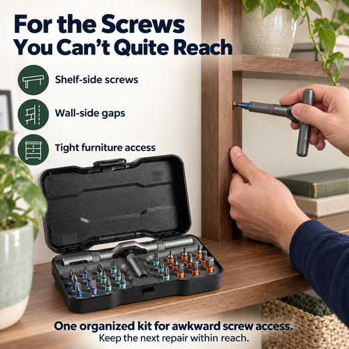 Steadwell T-Handle Ratchet Screwdriver Kit — For Tight-Access Repairs