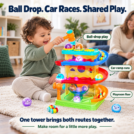 Ball Drop & Car-Ramp Tower — Two Ways to Play