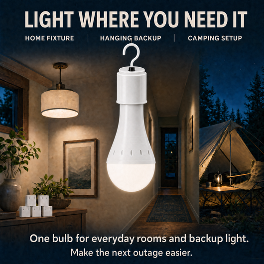 Emergency LED Bulb Kit — Each Bulb Includes Battery Pack & Hanger