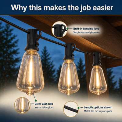 PorchLine — Hanging LED String Lights (33 ft.)